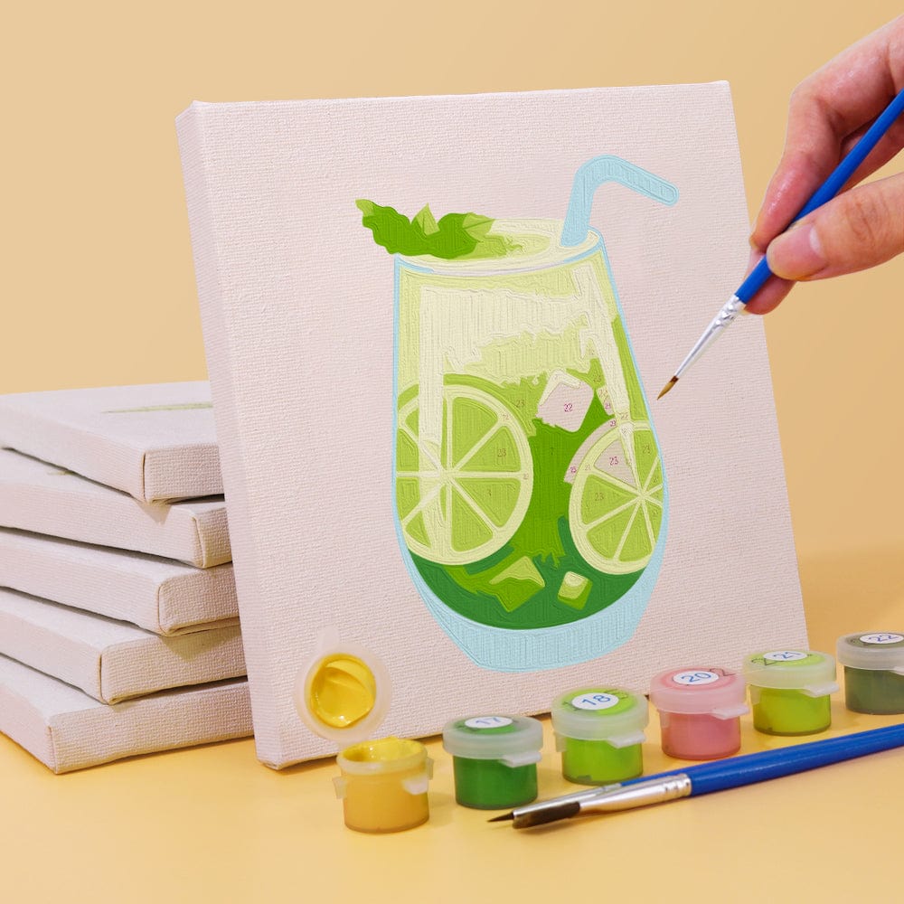 ColourMost™ Mini Paint by Numbers Series #05: 'Summer Drinks' - 6-in-1 Set (6"x6" / 15x15cm)