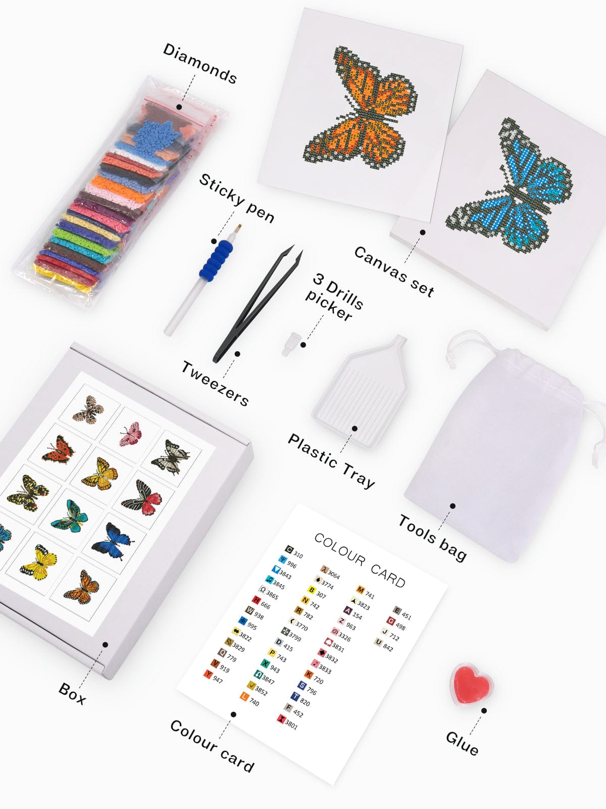 ColourMost™ Mini Diamond Painting Series #06: 'Butterfly Bliss 2' - Frameless 12-in-1 Set (6"x7" / 15x18cm)