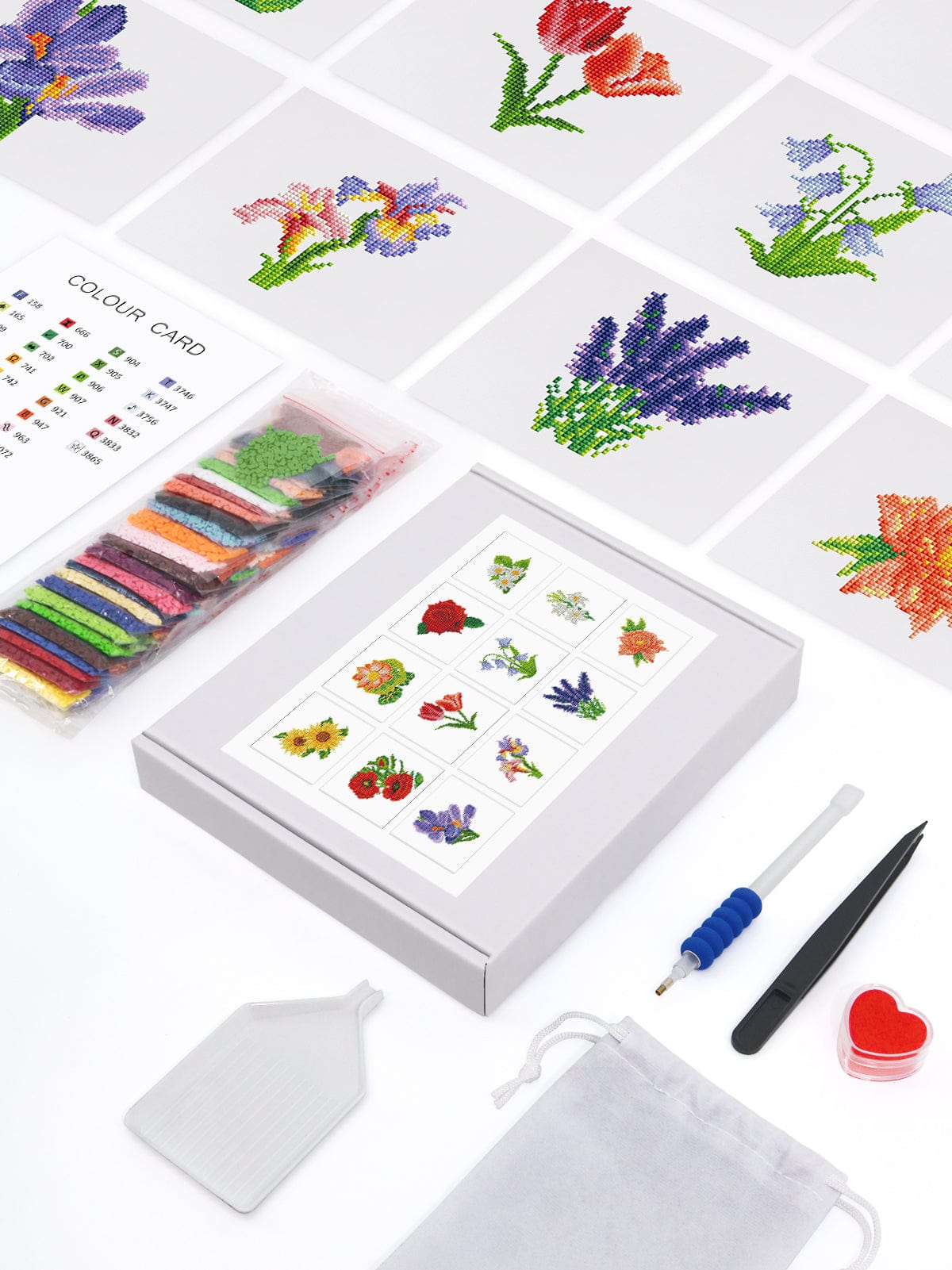 ColourMost™ Mini Diamond Painting Series #03: 'Floral Delights' - Frameless 12-in-1 Set (6"x7" / 15x18cm)