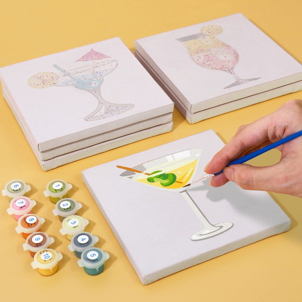 ColourMost™ Mini Paint by Numbers Series #05: 'Summer Drinks' - 6-in-1 Set (6"x6" / 15x15cm)