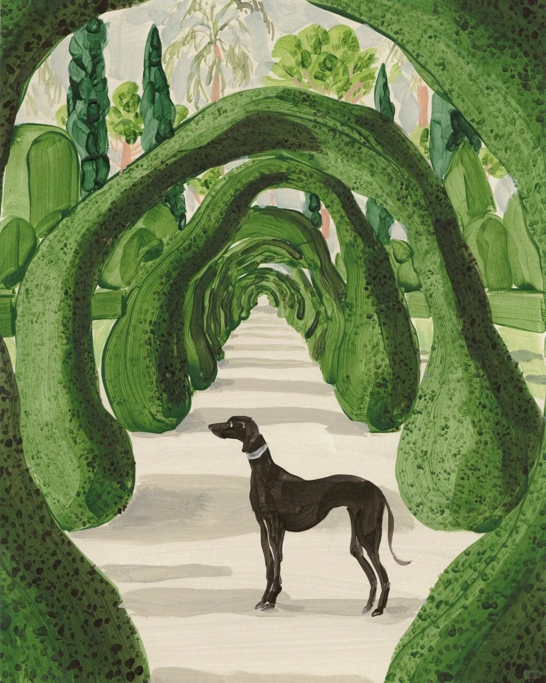 Garden Archway – Paint by Numbers Kit for Adults | Elegant Green DIY Art with Dog Silhouette