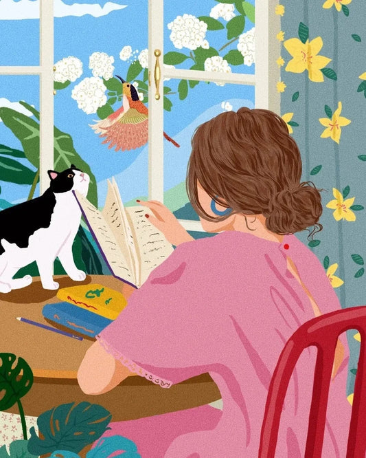 Window Notes – Paint by Numbers Kit for Adults | Cozy DIY Art for Writers, Readers & Cat Lovers