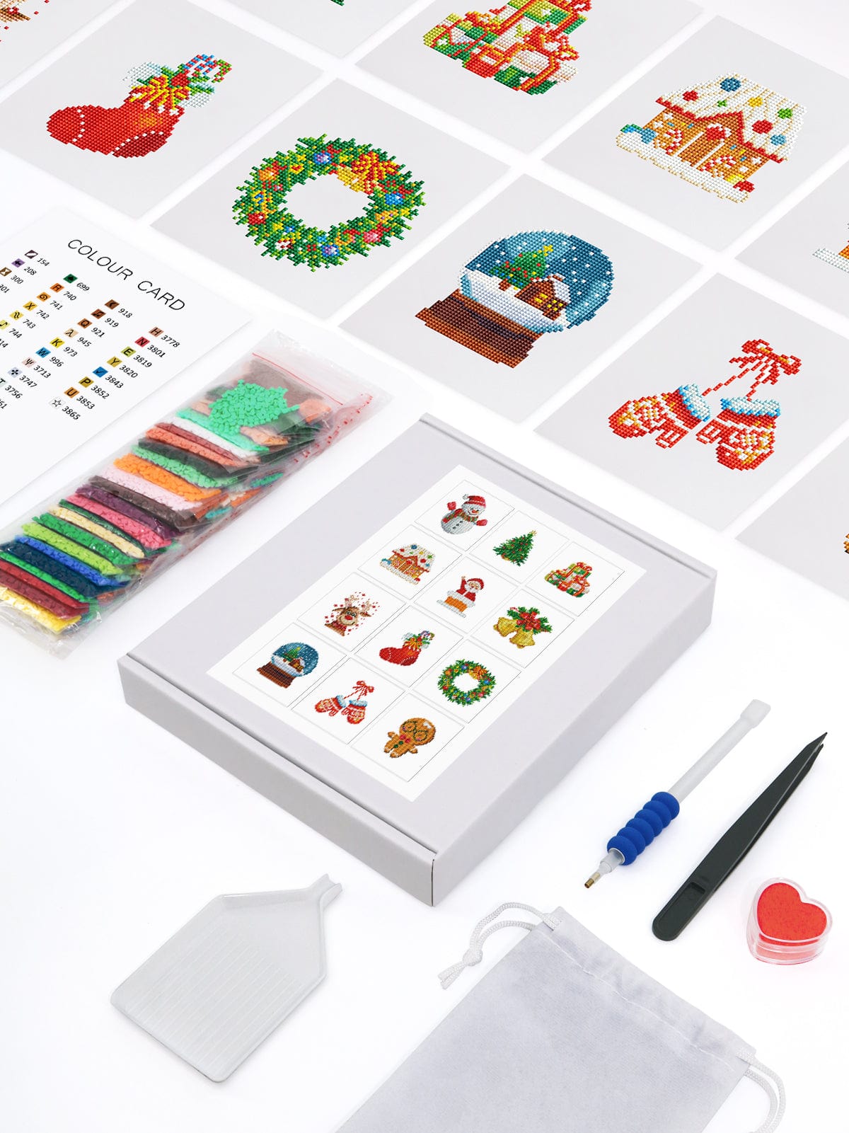 ColourMost™ Mini Diamond Painting Series #07: 'Christmas Cheer 1' - Frameless 12-in-1 Set (6"x7" / 15x18cm)