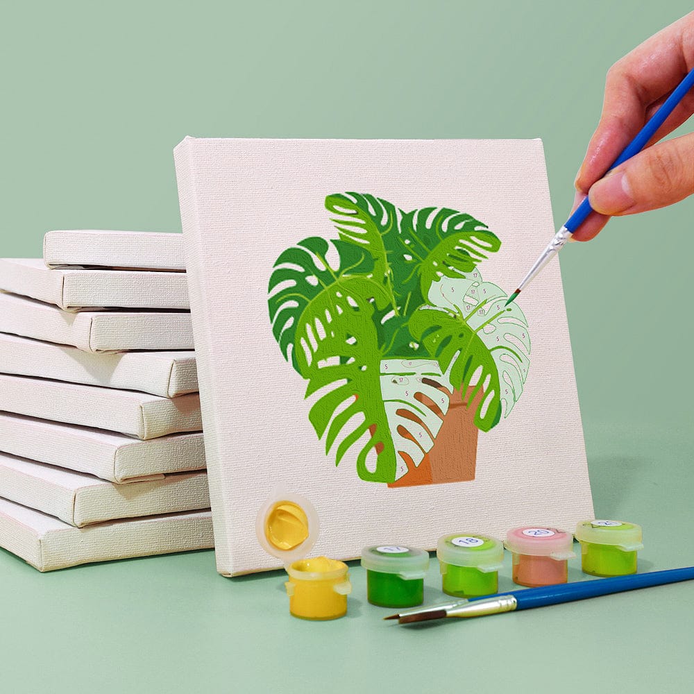 ColourMost™ Mini Paint by Numbers Series #01: 'Green Plants' - 9-in-1 Set (6"x6" / 15x15cm)