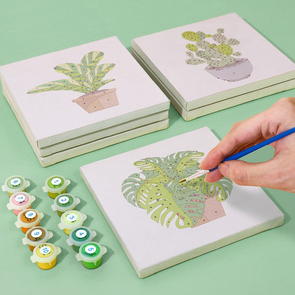 ColourMost™ Mini Paint by Numbers Series #01: 'Green Plants' - 9-in-1 Set (6"x6" / 15x15cm)