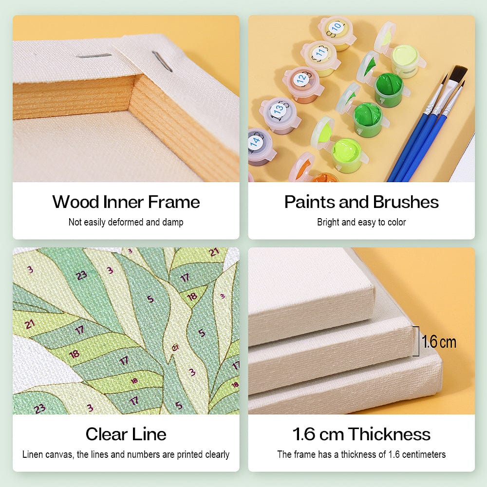 ColourMost™ Mini Paint by Numbers Series #01: 'Green Plants' - 9-in-1 Set (6"x6" / 15x15cm)