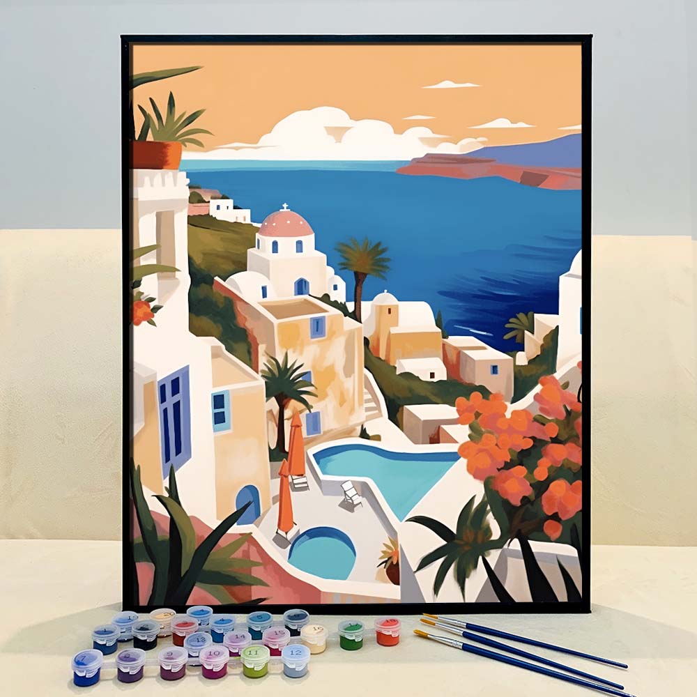 "Santorini, Greece" Series by ColourMost™ #10 - 'Marisol' | Original Paint by Numbers (16"x20" / 40x50cm) | Also ship to UK, CA, AU, and NZ