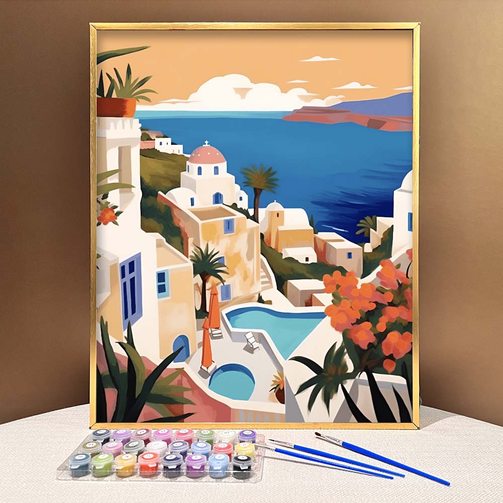 "Santorini, Greece" Series by ColourMost™ #10 - 'Marisol' | Original Paint by Numbers (16"x20" / 40x50cm) | Also ship to UK, CA, AU, and NZ