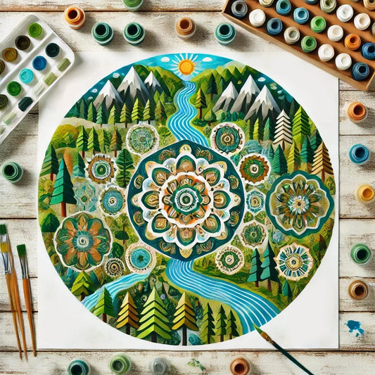 "Serenity Mandalas" Series - Mountain P5#08 | Original ๐จ Paint by Numbers | ๐ Diamond Painting (16"x16" / 40x40cm)