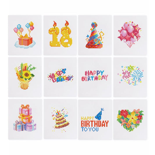 ColourMost™ Mini Diamond Painting Series #10: 'Happy Birthday' - Frameless 12-in-1 Set (6"x7" / 15x18cm)