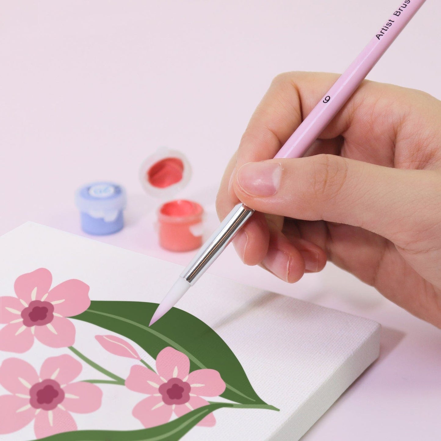 Professional Handmade Nylon Watercolor Brush Set 6pcs for Art Painting - Acrylic, Watercolor, Oil(Pink)