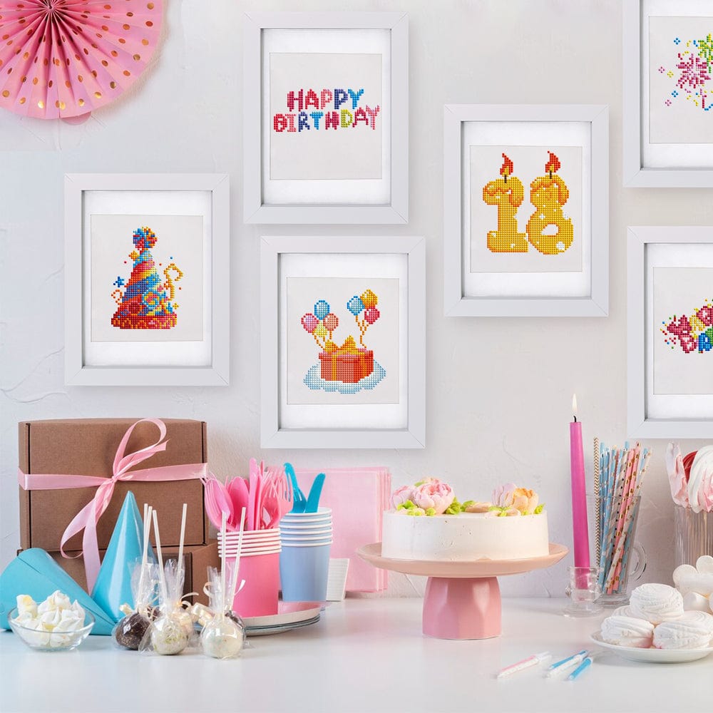 ColourMost™ Mini Diamond Painting Series #10: 'Happy Birthday' - Frameless 12-in-1 Set (6"x7" / 15x18cm)
