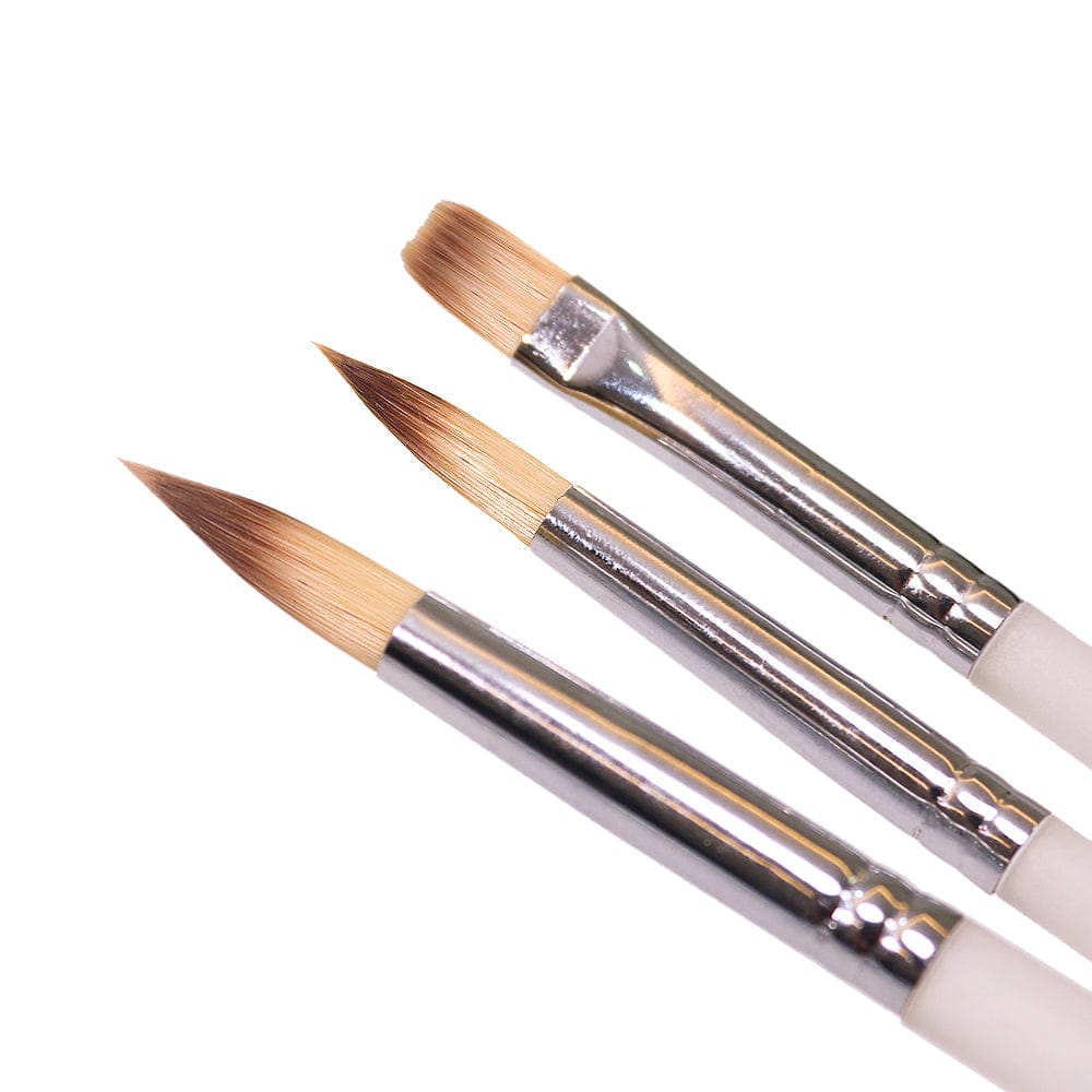 Professional Handmade 3-Pcs Paint Brush Set, Artist Paint Brushes, White Synthetic Nylon Tips