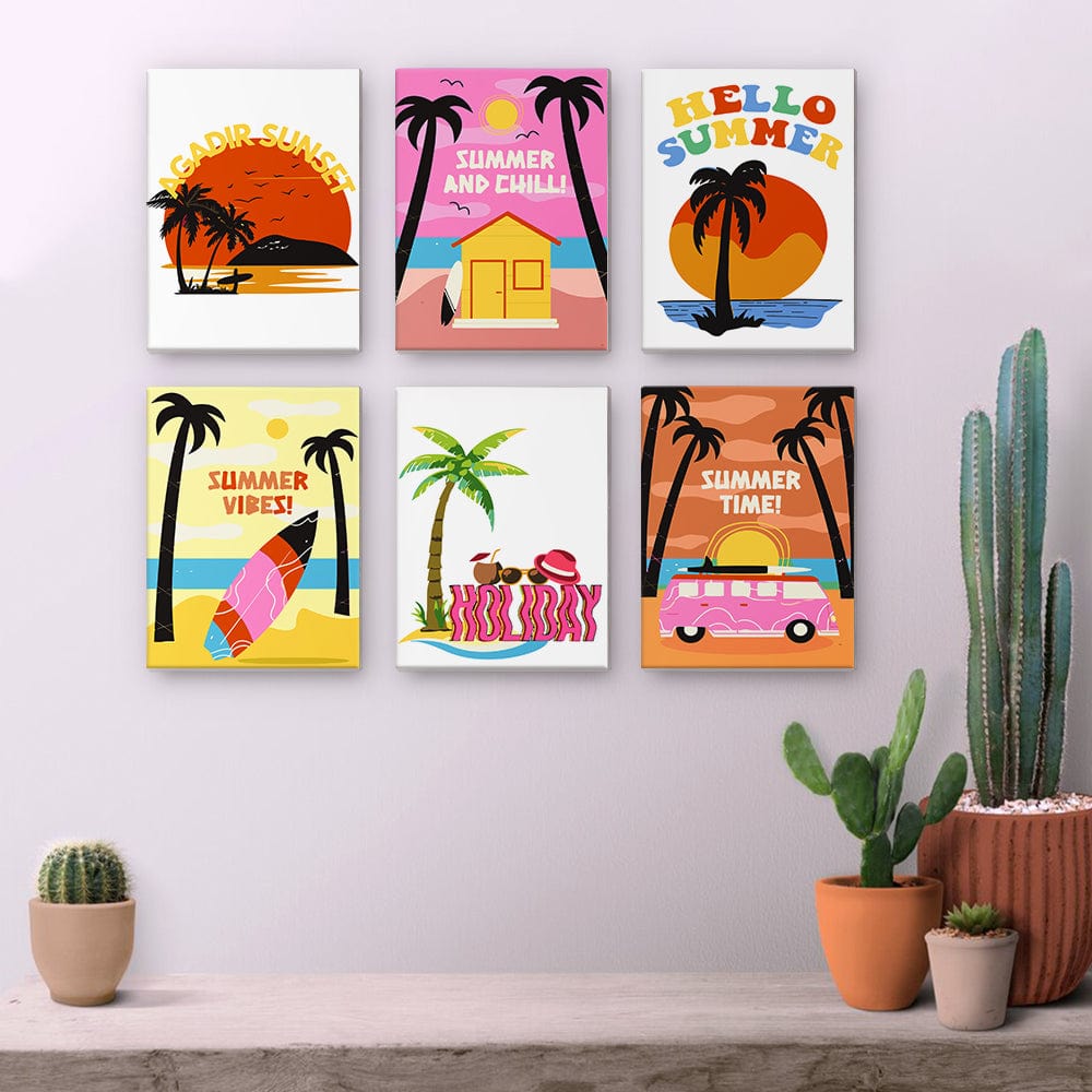 6 Mini Paintings – Retro Summer Vibes Set (5.9” x 7.9” / 15 x 20 cm)