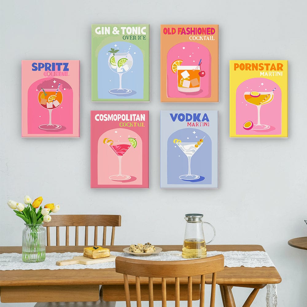 6 Mini Paintings - Colorful Cocktail Set (5.9“ x 7.9" / 15 x 20 cm)