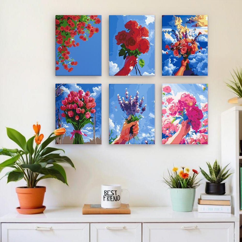 6 Mini Paintings – Flowers to the Sky Set (5.9” x 7.9” / 15 x 20 cm)