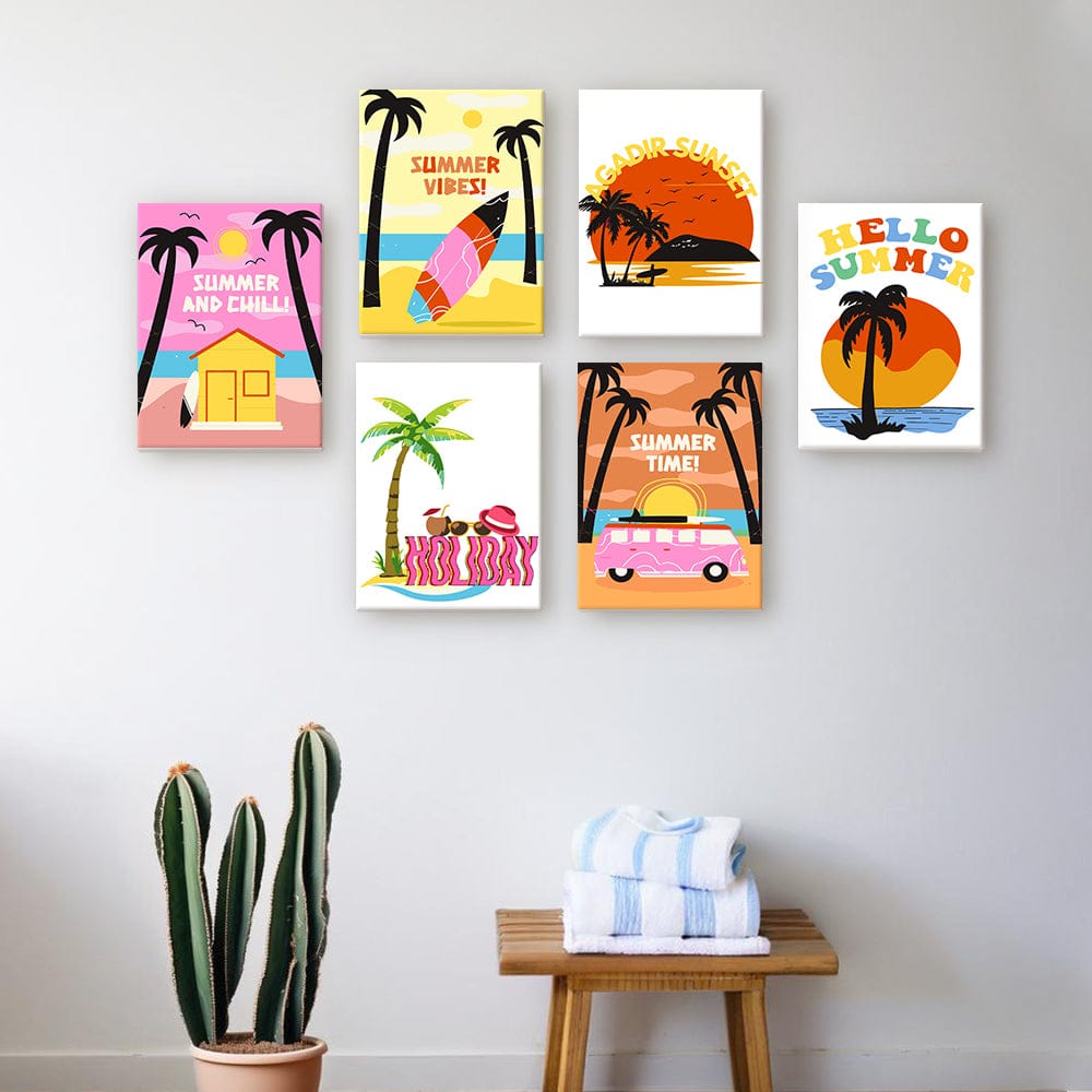 6 Mini Paintings – Retro Summer Vibes Set (5.9” x 7.9” / 15 x 20 cm)