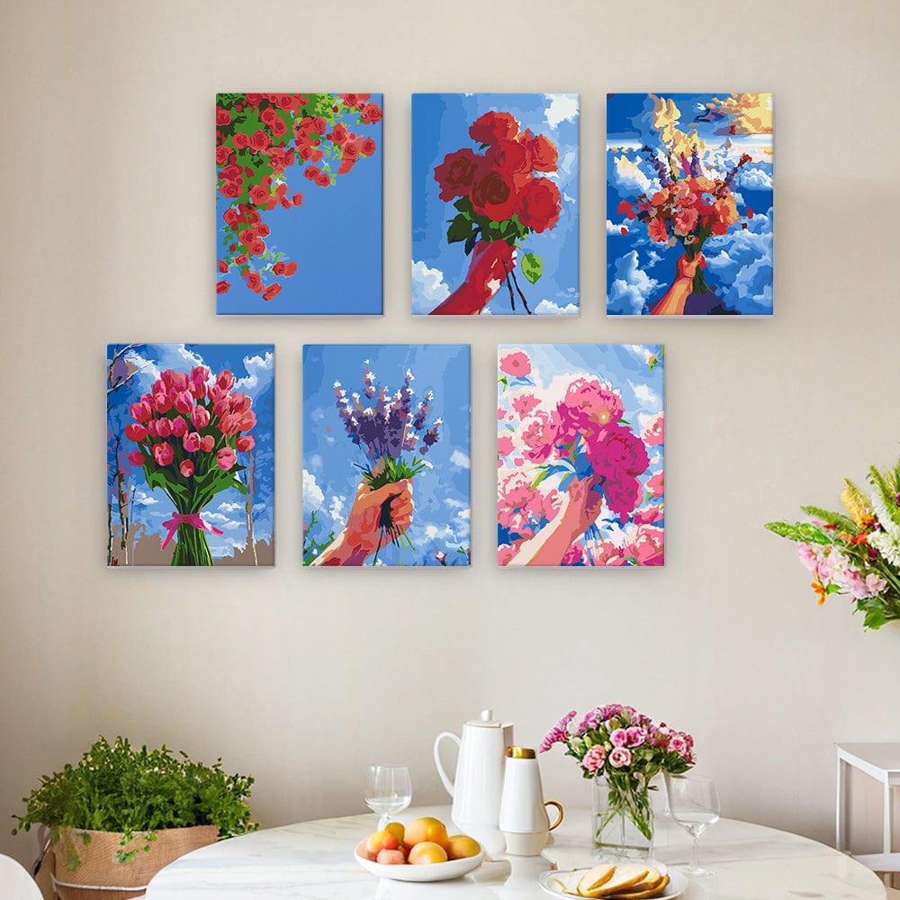 6 Mini Paintings – Flowers to the Sky Set (5.9” x 7.9” / 15 x 20 cm)