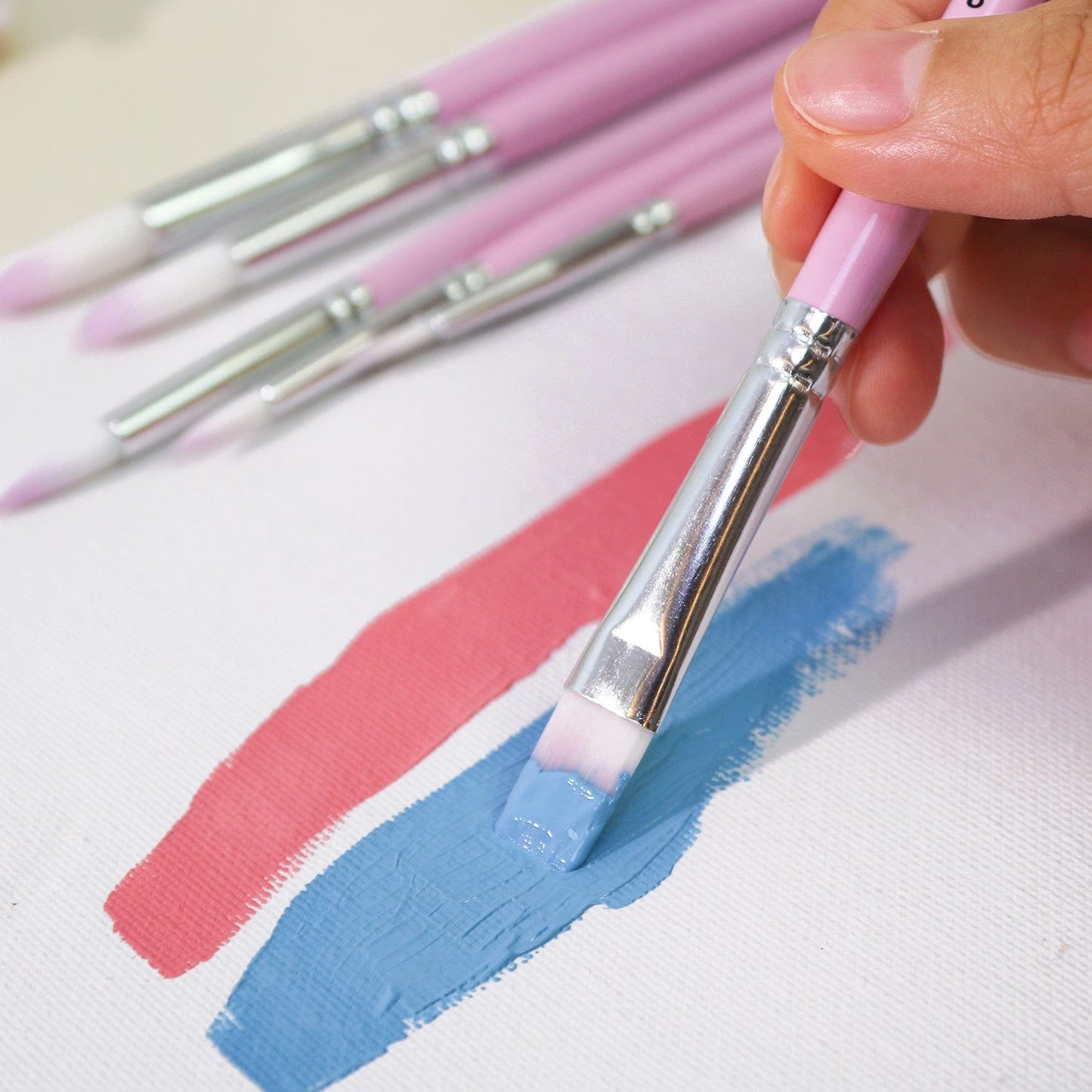 Professional Handmade Nylon Watercolor Brush Set 6pcs for Art Painting - Acrylic, Watercolor, Oil(Pink)