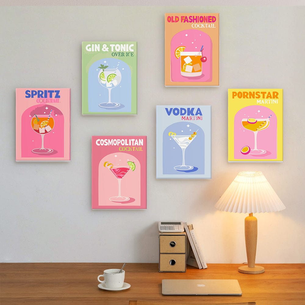 6 Mini Paintings - Colorful Cocktail Set (5.9“ x 7.9" / 15 x 20 cm)