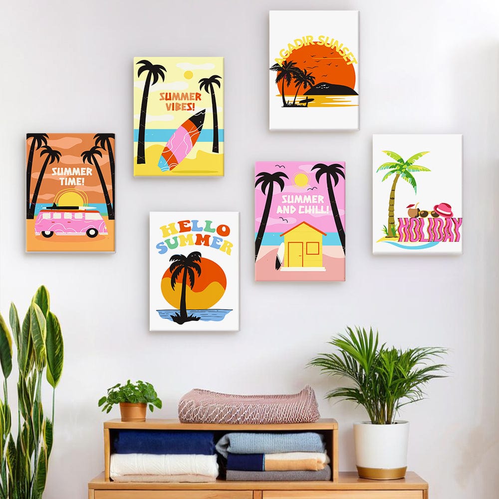 6 Mini Paintings – Retro Summer Vibes Set (5.9” x 7.9” / 15 x 20 cm)