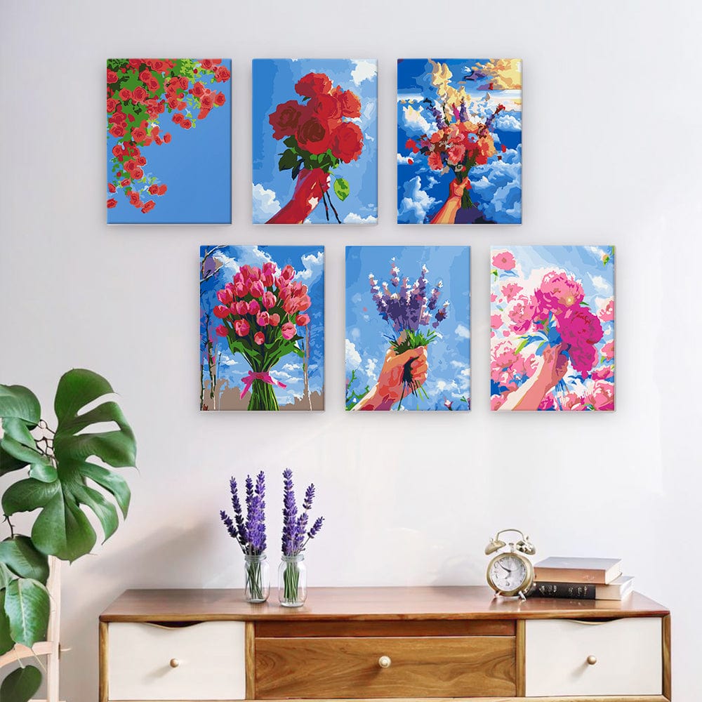 6 Mini Paintings – Flowers to the Sky Set (5.9” x 7.9” / 15 x 20 cm)