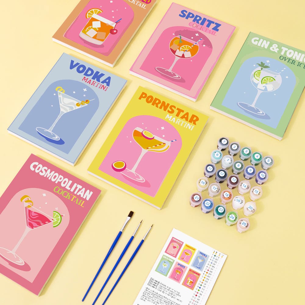 6 Mini Paintings - Colorful Cocktail Set (5.9“ x 7.9" / 15 x 20 cm)