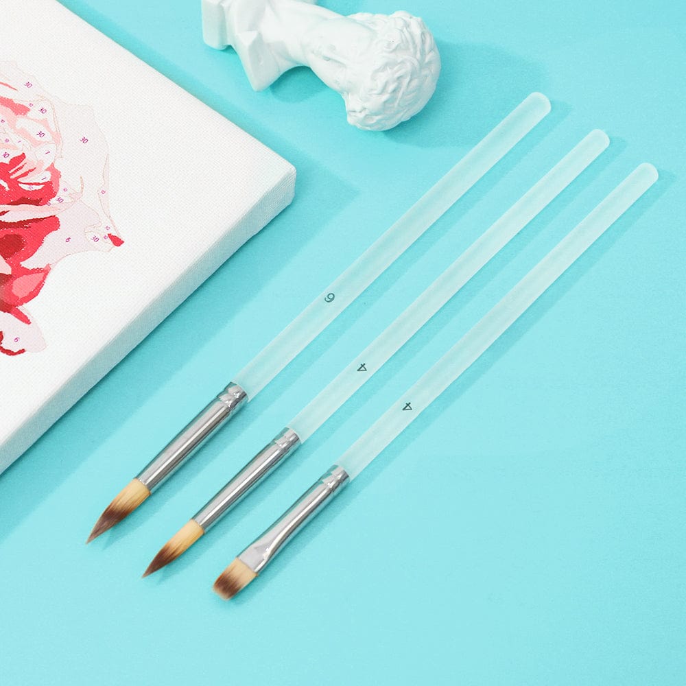 Professional Handmade 3-Pcs Paint Brush Set, Artist Paint Brushes, White Synthetic Nylon Tips