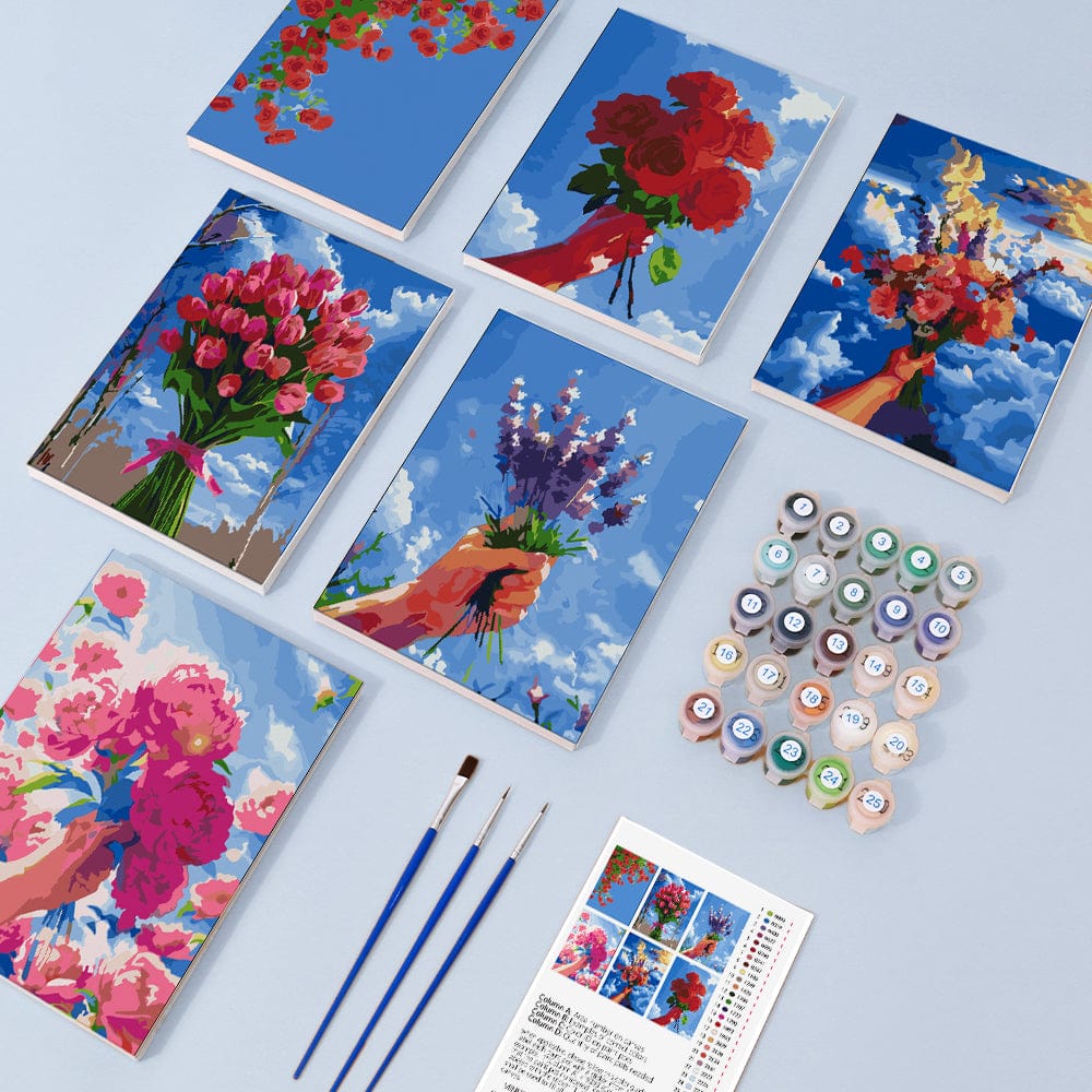6 Mini Paintings – Flowers to the Sky Set (5.9” x 7.9” / 15 x 20 cm)