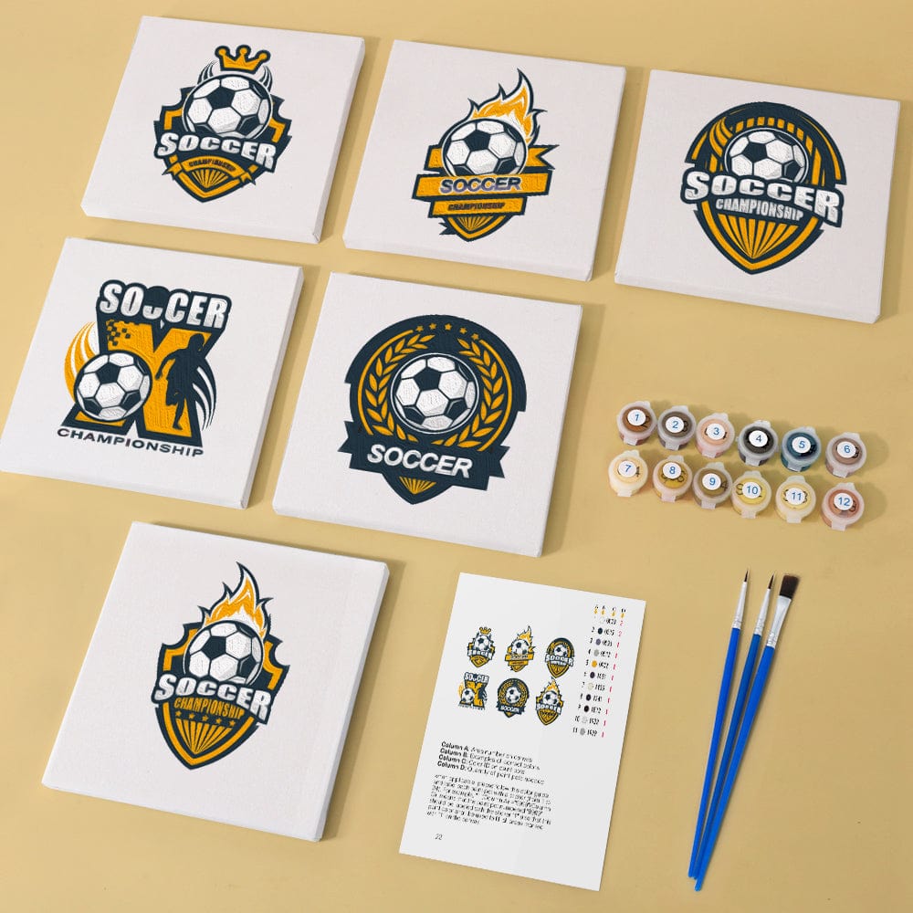ColourMost™ Mini Paint by Numbers Series #02: 'Soccer' - 6-in-1 Set (6"x6" / 15x15cm)
