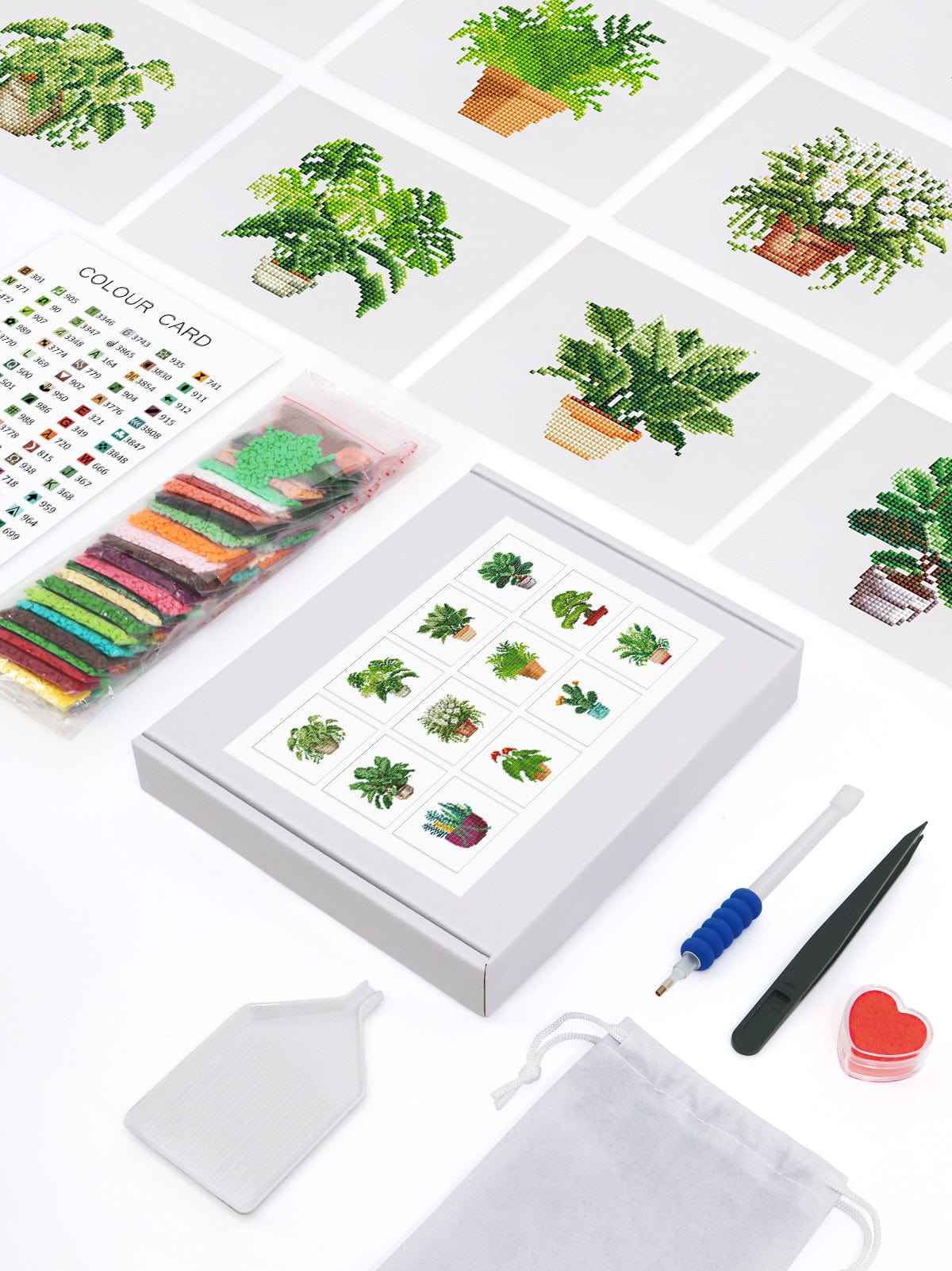 ColourMost™ Mini Diamond Painting Series #12: 'Green Plants 2' - Frameless 12-in-1 Set (6"x7" / 15x18cm)