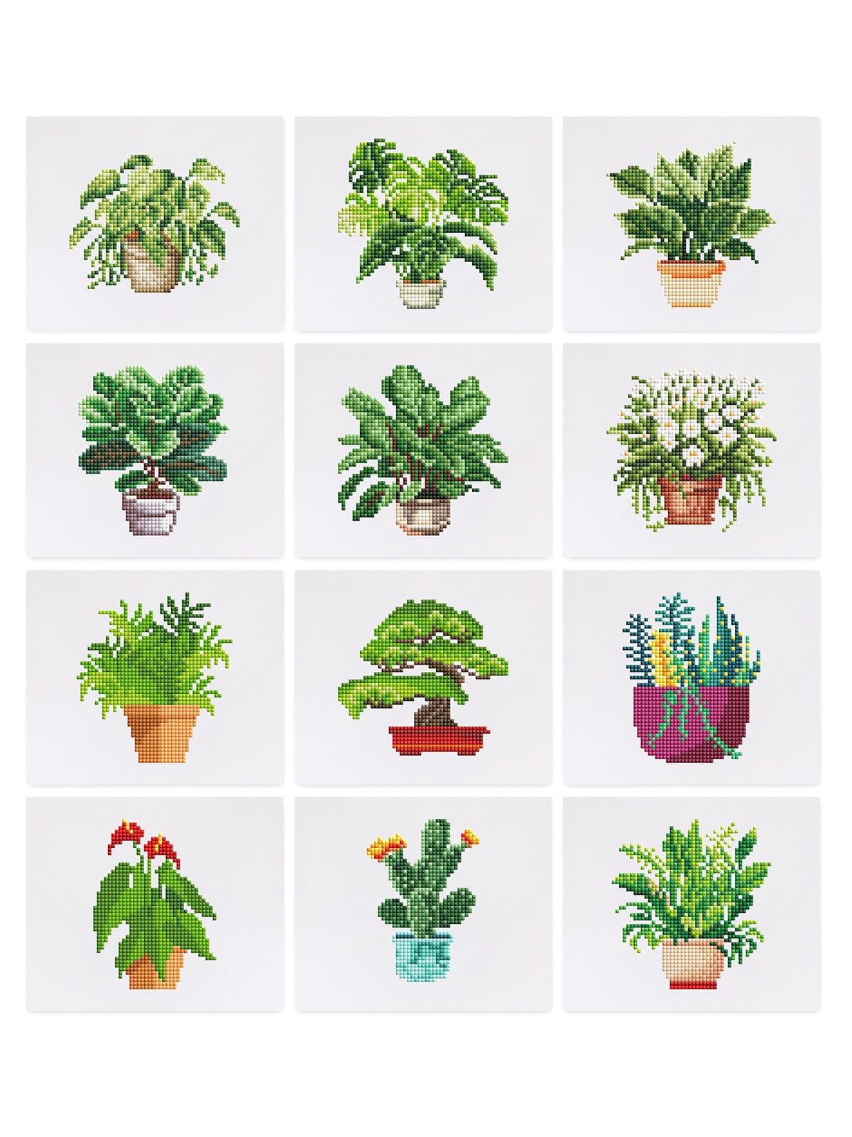 ColourMost™ Mini Diamond Painting Series #12: 'Green Plants 2' - Frameless 12-in-1 Set (6"x7" / 15x18cm)