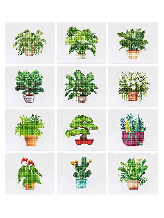 ColourMost™ Mini Diamond Painting Series #12: 'Green Plants 2' - Frameless 12-in-1 Set (6"x7" / 15x18cm)