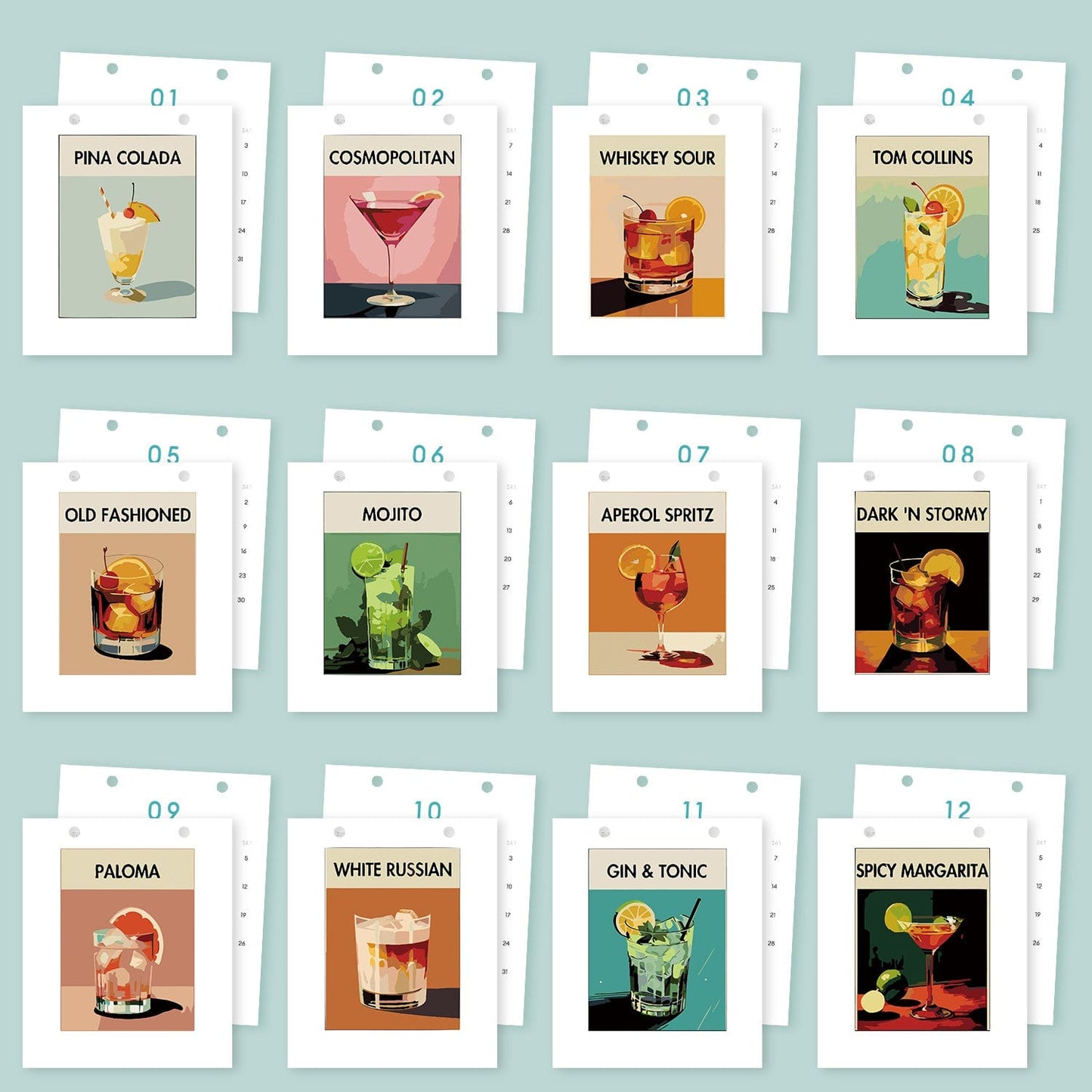 ColourMost™ 2026 Desk Calendar Series – Cocktails /Paint by Numbers(18.2cm x 22.5cm)