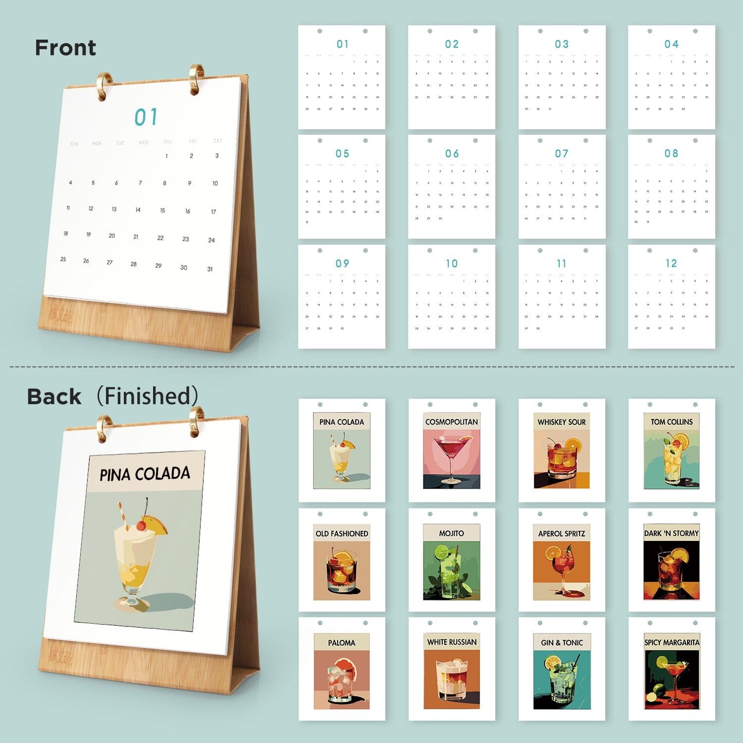 ColourMost™ 2026 Desk Calendar Series – Cocktails /Paint by Numbers(18.2cm x 22.5cm)