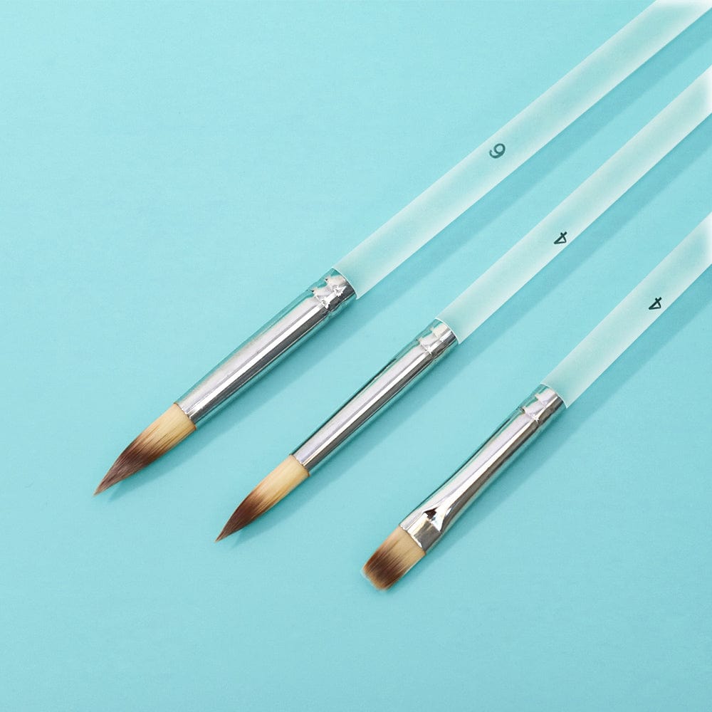 Professional Handmade 3-Pcs Paint Brush Set, Artist Paint Brushes, White Synthetic Nylon Tips