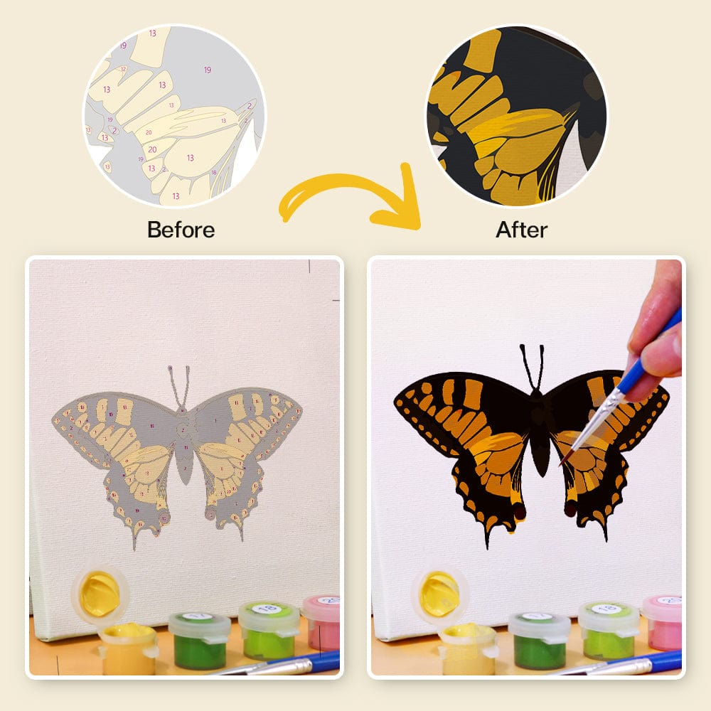ColourMost™ Mini Paint by Numbers Series #03: 'Butterfly' - 6-in-1 Set (6"x6" / 15x15cm)
