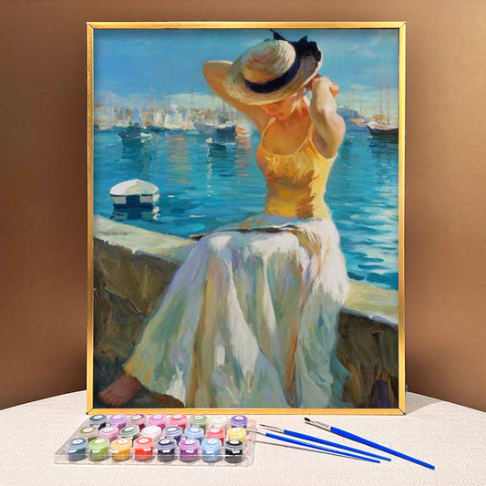 ColourMost™ DIY Painting By Numbers - 'Girl sitting by the sea' (16"x20")