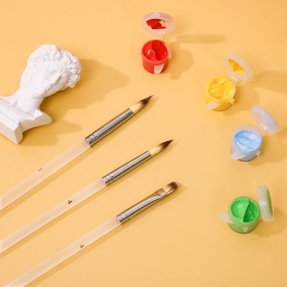 Professional Handmade 3-Pcs Paint Brush Set, Artist Paint Brushes, White Synthetic Nylon Tips