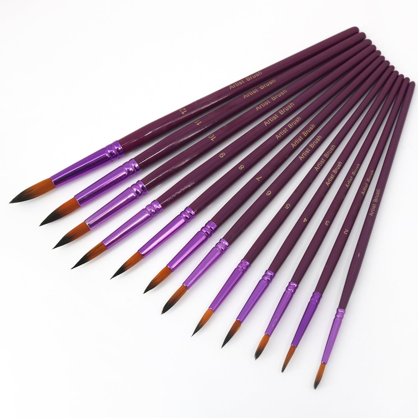 Professional Handmade 12 PCS Round Paint Brushes Set, Artist Brush for Acrylic Watercolor Oil Painting
