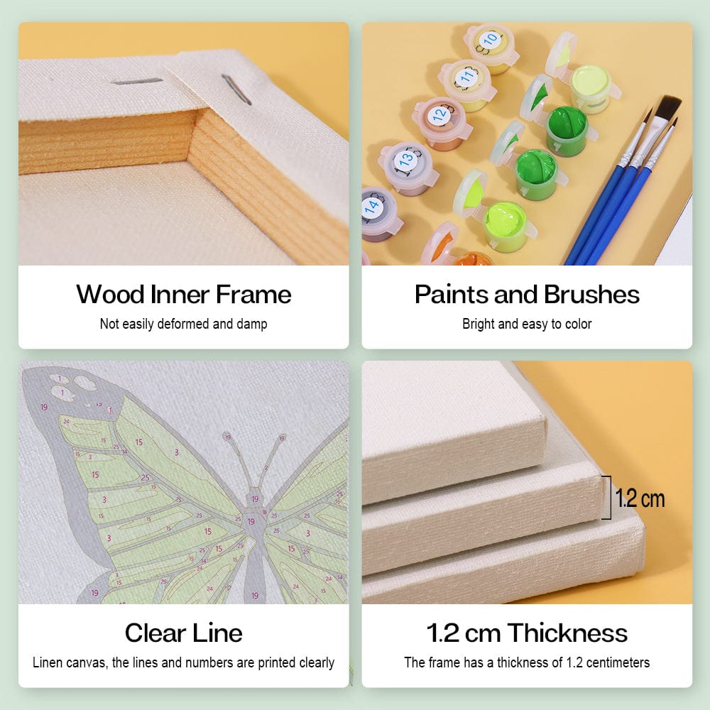 ColourMost™ Mini Paint by Numbers Series #03: 'Butterfly' - 6-in-1 Set (6"x6" / 15x15cm)