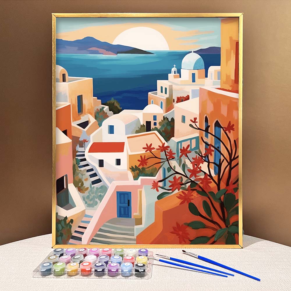 "Santorini, Greece" Series by ColourMost™ #04 - 'Tranquil' | Original Paint by Numbers (16"x20" / 40x50cm) | Also ship to UK, CA, AU, and NZ