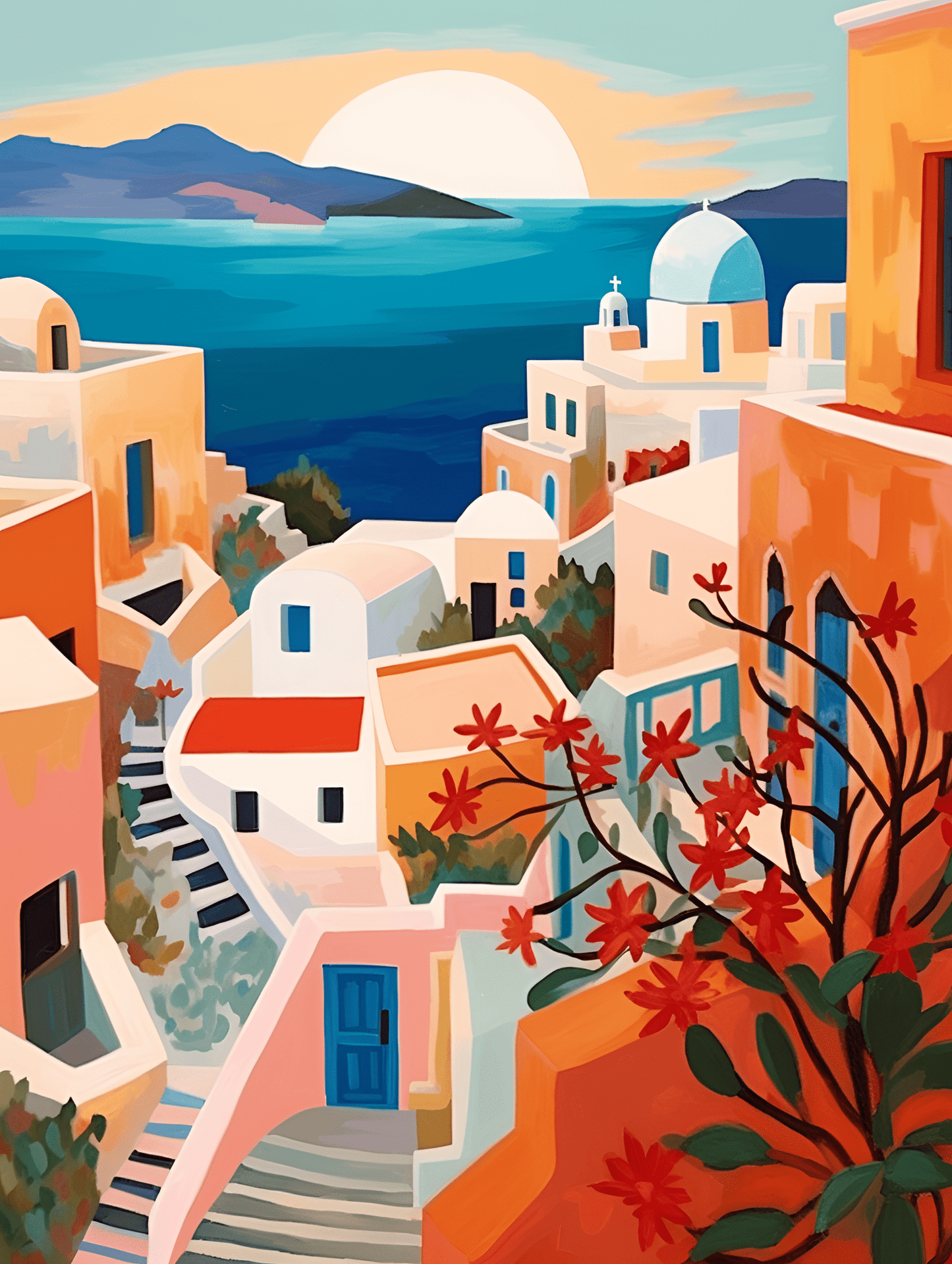 "Santorini, Greece" Series by ColourMost™ #04 - 'Tranquil' | Original Paint by Numbers (16"x20" / 40x50cm) | Also ship to UK, CA, AU, and NZ