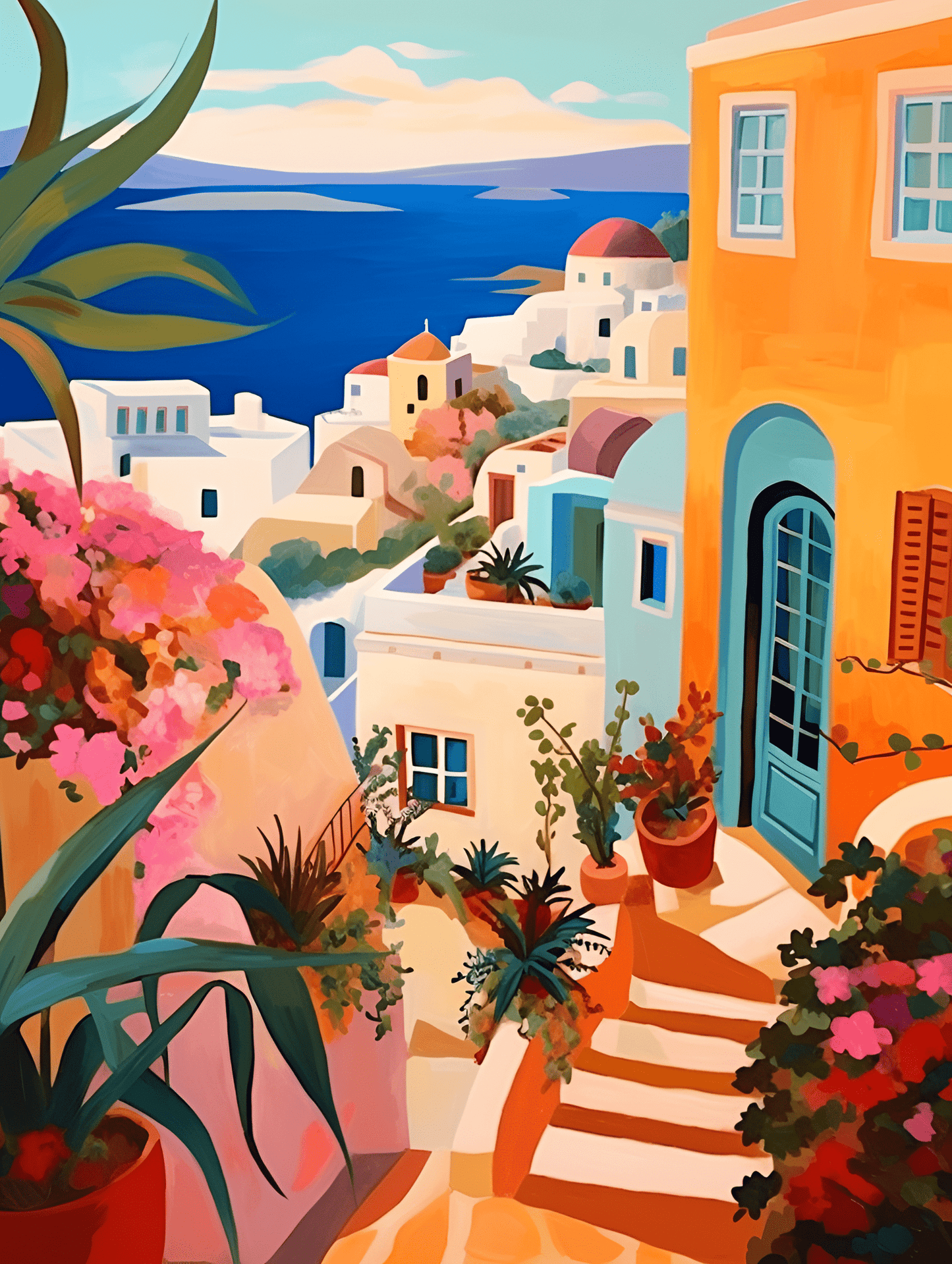 "Santorini, Greece" Series by ColourMost™ #07 - 'Resplendence' | Original Paint by Numbers (16"x20" / 40x50cm) | Also ship to UK, CA, AU, and NZ