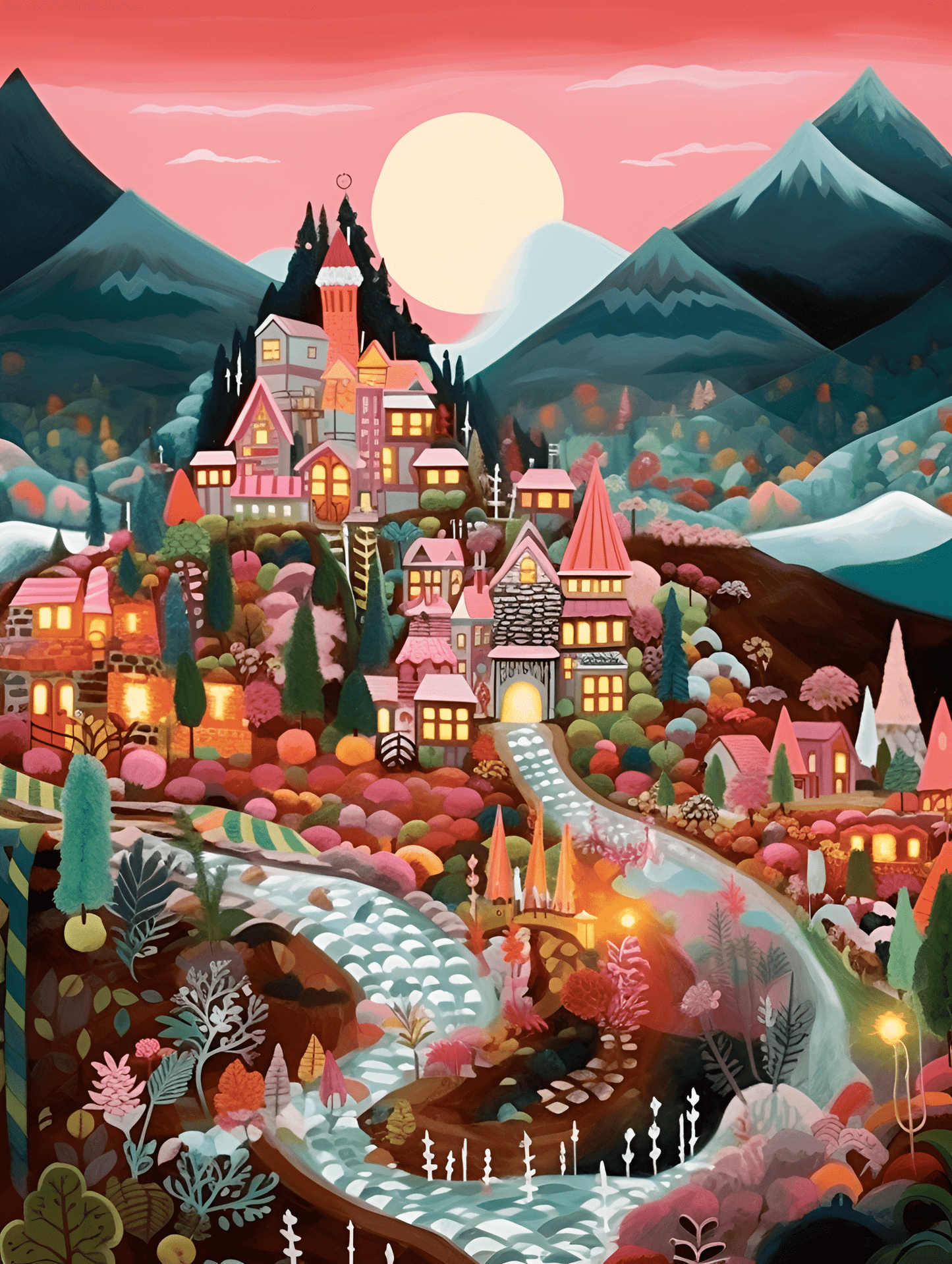 "Colorful Mountains" Series by ColourMost™ #28 - 'Festive Fiefdom' | Original Paint by Numbers | Also ship to UK, CA, AU, and NZ