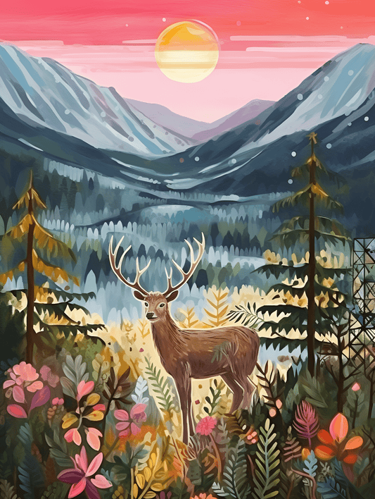 "Colorful Mountains" Series by ColourMost™ #29 - 'Reindeer Reverie' | Original Paint by Numbers | Also ship to UK, CA, AU, and NZ