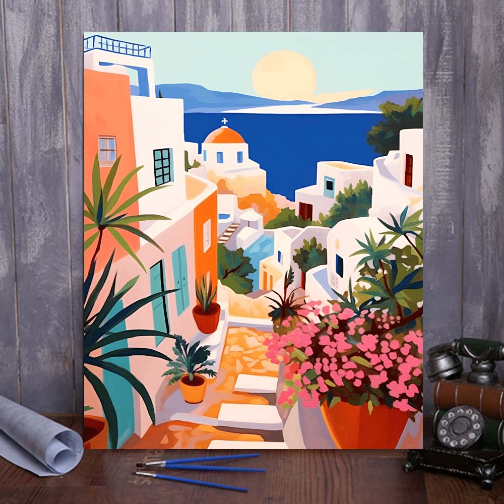"Santorini, Greece" Series by ColourMost™ #05 - 'Vivacity' | Original Paint by Numbers (16"x20" / 40x50cm) | Also ship to UK, CA, AU, and NZ