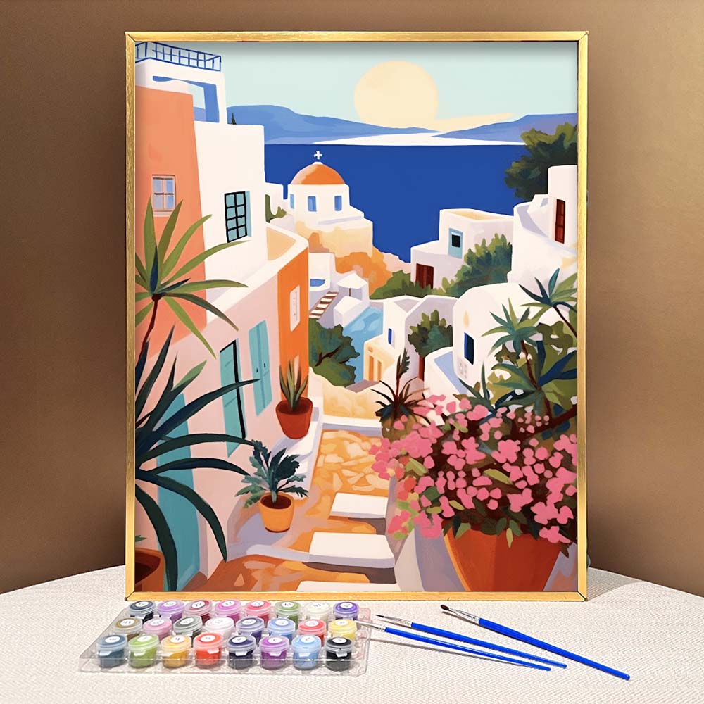 "Santorini, Greece" Series by ColourMost™ #05 - 'Vivacity' | Original Paint by Numbers (16"x20" / 40x50cm) | Also ship to UK, CA, AU, and NZ