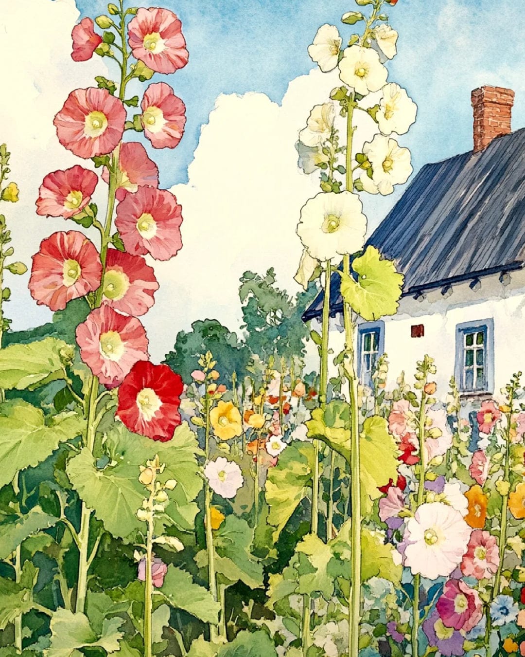 Hollyhock Blossom Series – Paint by Numbers Kits for Adults | DIY Art of Blooming Gardens