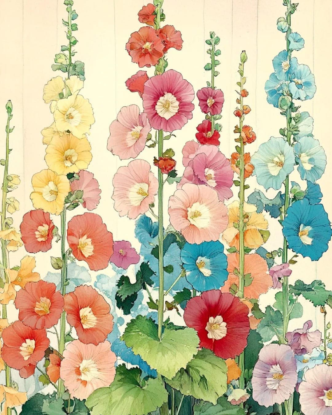 Hollyhock Blossom Series – Paint by Numbers Kits for Adults | DIY Art of Blooming Gardens